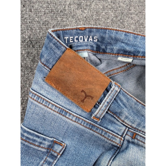 Tecovas High Rise Flare Leg Jeans Womens 30 Med Wash Stretch Raw Hem Western - Picture 1 of 11